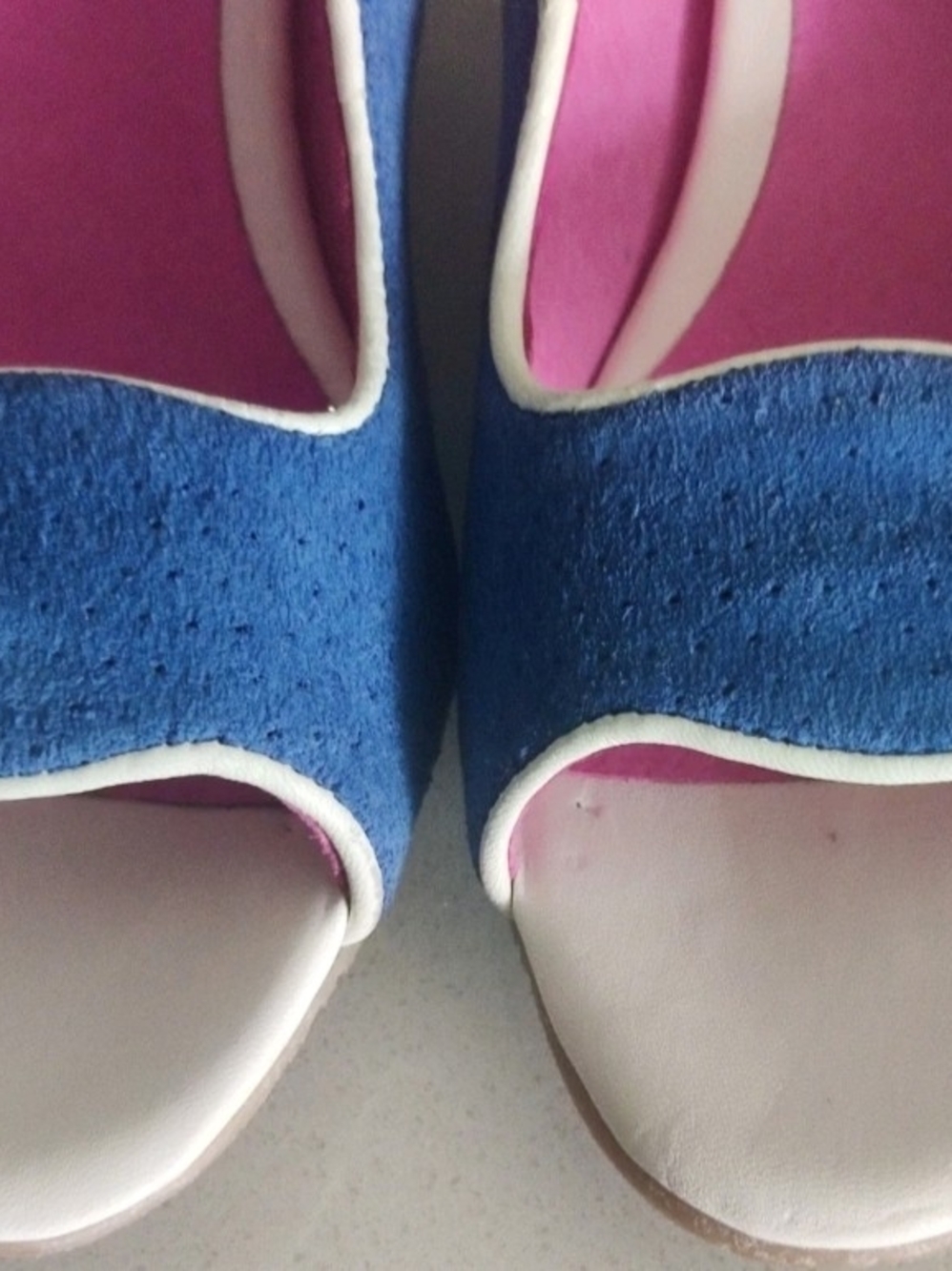 Chanii B Womens 38/7-7.5 Two Tone Blue and Pink Open Toe Suede Leather Heels - Picture 9 of 16